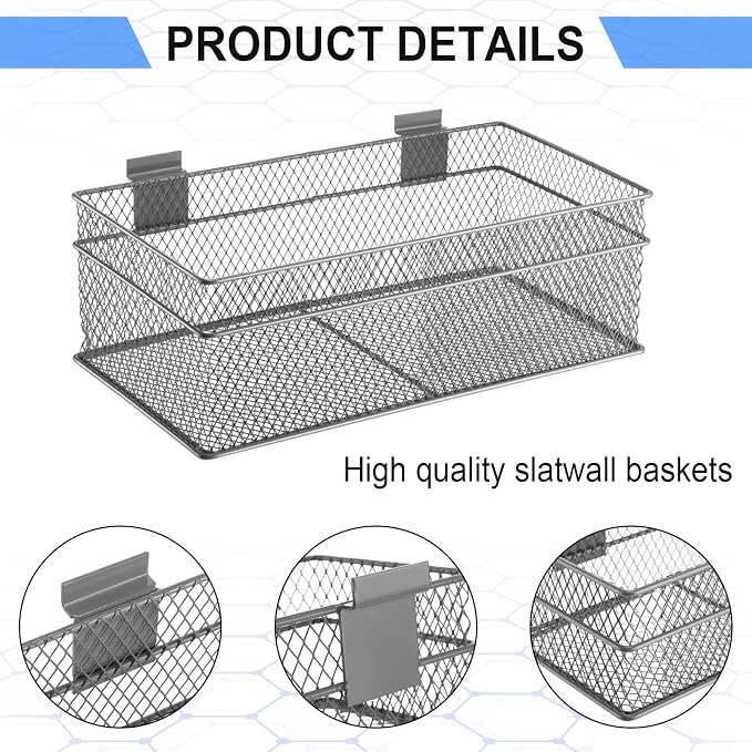 Barydat 4 Pcs Slatwall Basket Set Ventilated Metal Slatwall Basket Hanging Wire - Image 4