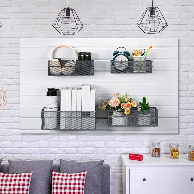 Barydat 4 Pcs Slatwall Basket Set Ventilated Metal Slatwall Basket Hanging Wire - Image 7