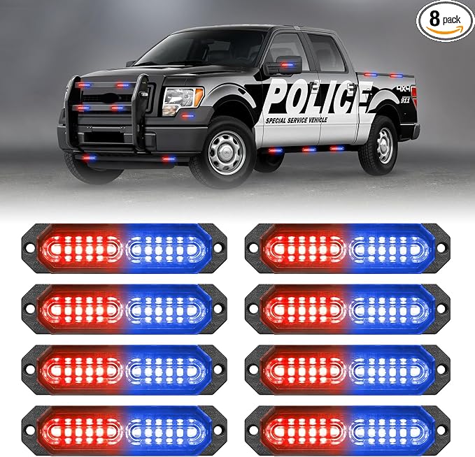 HLauto 1200T Emergency Strobe Grille Lights: 8pcs 12 LED Sync Feature Safety by HLauto