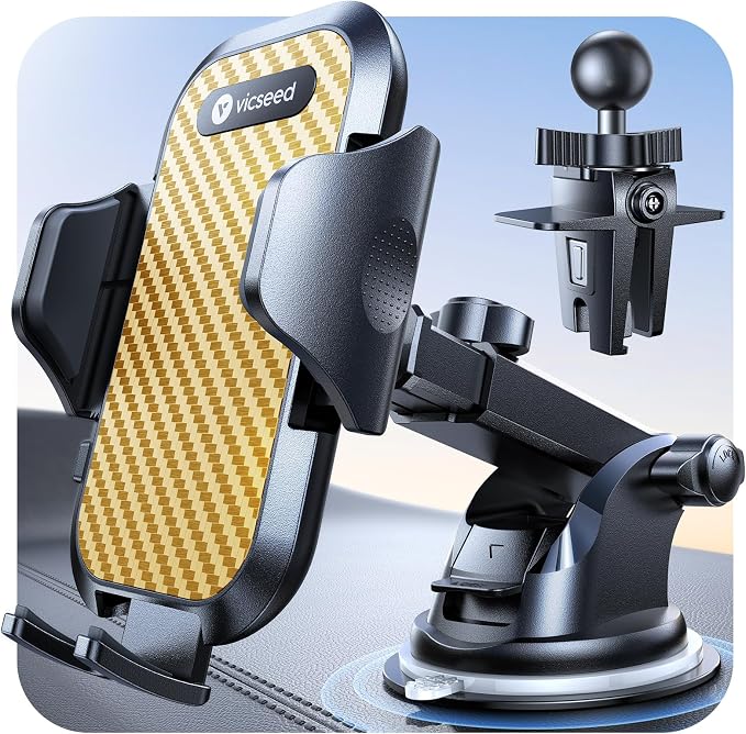 VICSEED Gold Phone Holders for Your Car, 3-in-1 Dashboard Windshield Vent by VICSEED