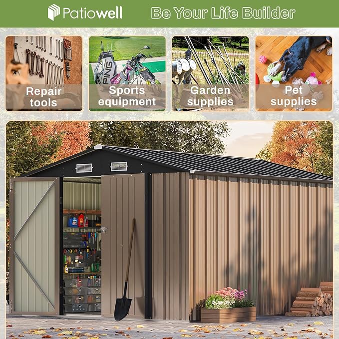 Patiowell 8x10 FT Outdoor Storage Shed, Large Garden Tool Metal Shed - Image 3