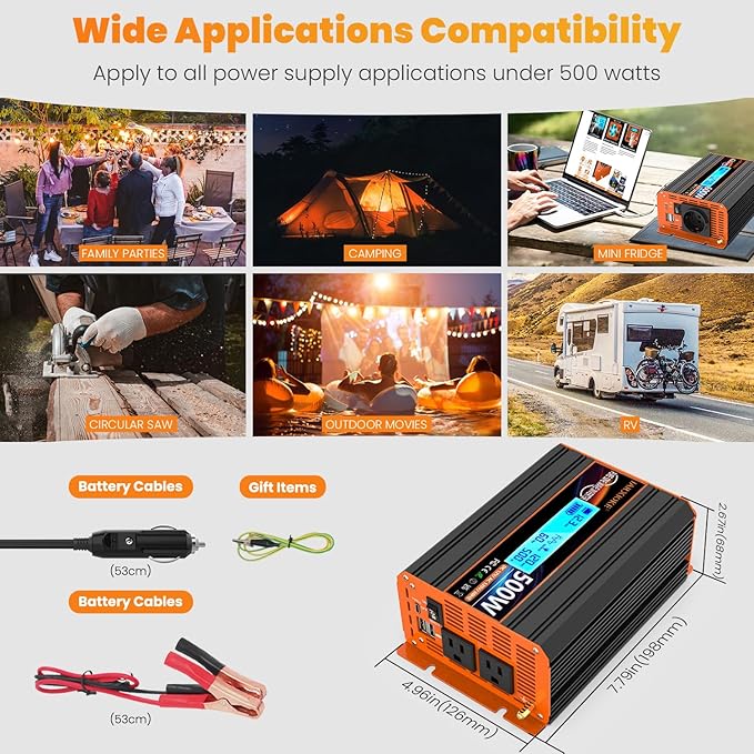 500 Watt Pure Sine Wave Power Inverter 12V DC to 110V 120V Converter - Image 3
