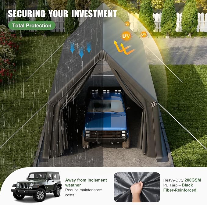 Portable Garage, 13 x 24 FT Heavy Duty RV Carport Canopy, Reinforced Steel - Image 3