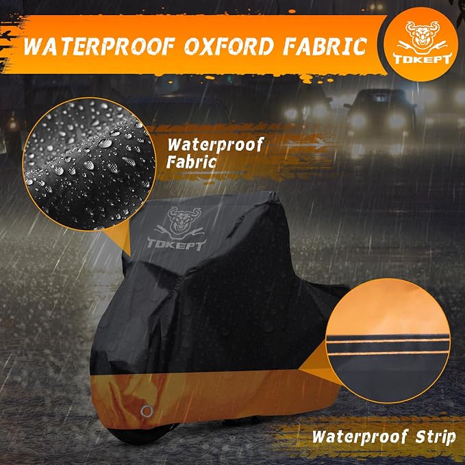 Motorcycle Cover, All-Season Waterproof Outdoor Sun Protection Fit up to 96 - Image 4