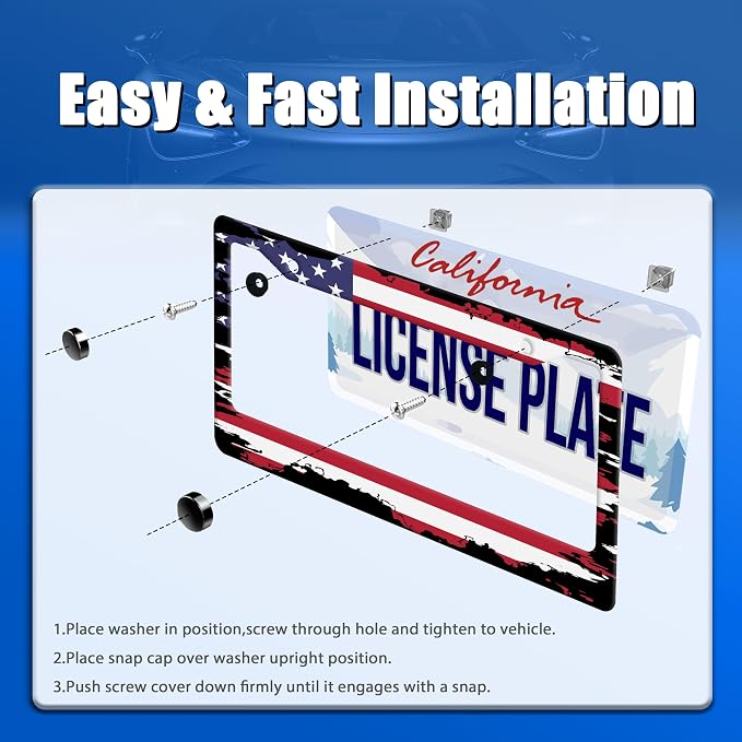 Vintage American Flag License Plate Frame USA Flag License Plate Stainless - Image 3