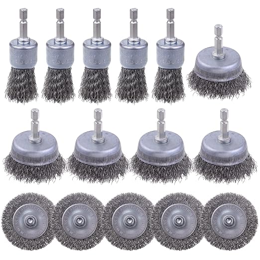 15 Pack Carbon Steel Wire Wheel Brush, Rocaris Cup Brush, Wheel Brush, Pen by Rocaris