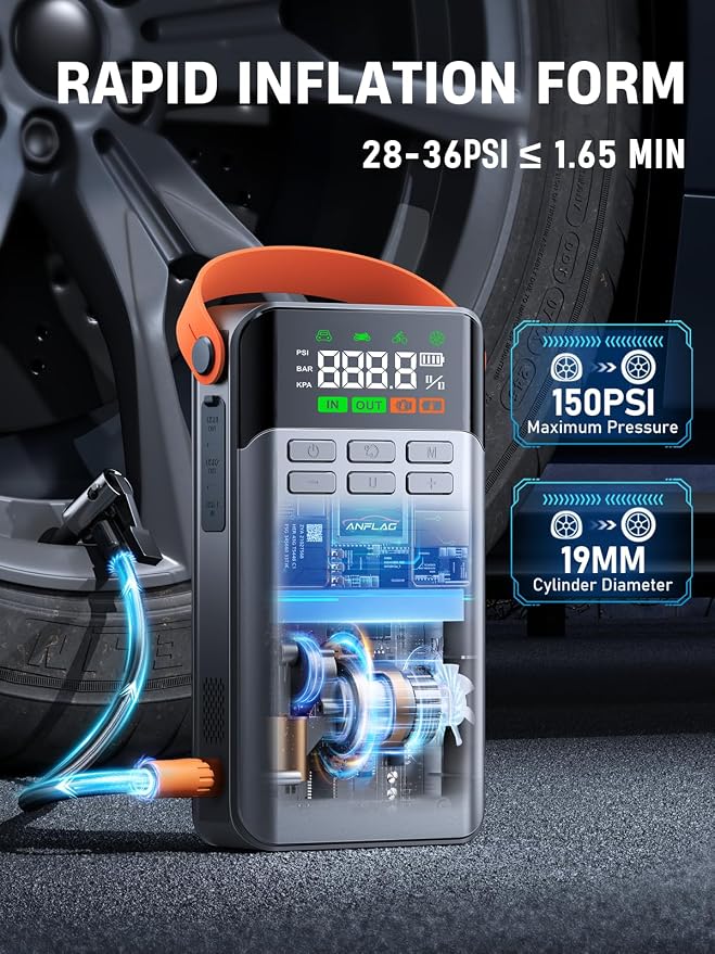 8-in-1 Car Jump Starter with Air Compressor, 5500A Portable Jump Starter Pack - Image 3