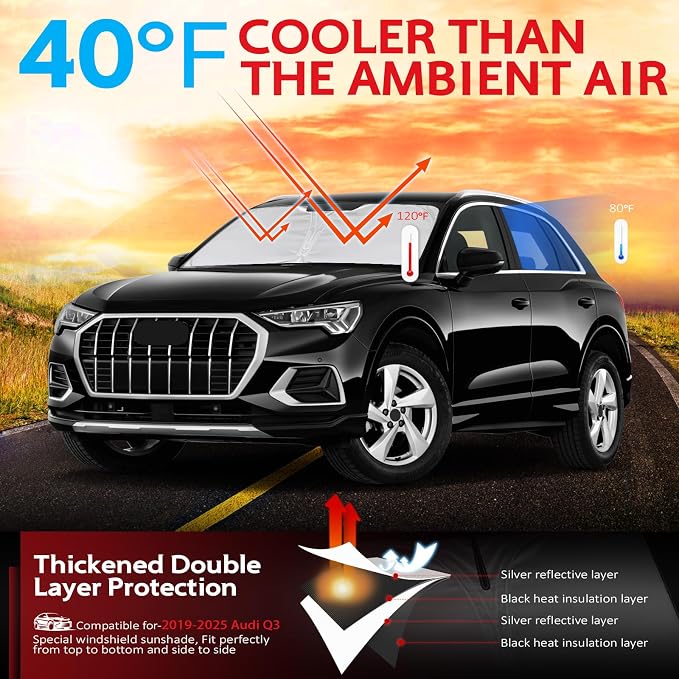 KAYZT Windshield Sun Shade for 2019-2025 2026 Audi Q3 SUV Foldable Sunshade - Image 2