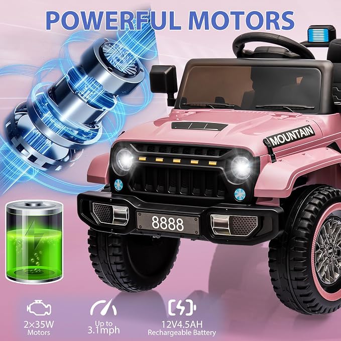 12V Kids Ride on Truck Car, w/Parent Remote Control, Twin 35w Motors, 3 Speeds - Image 3