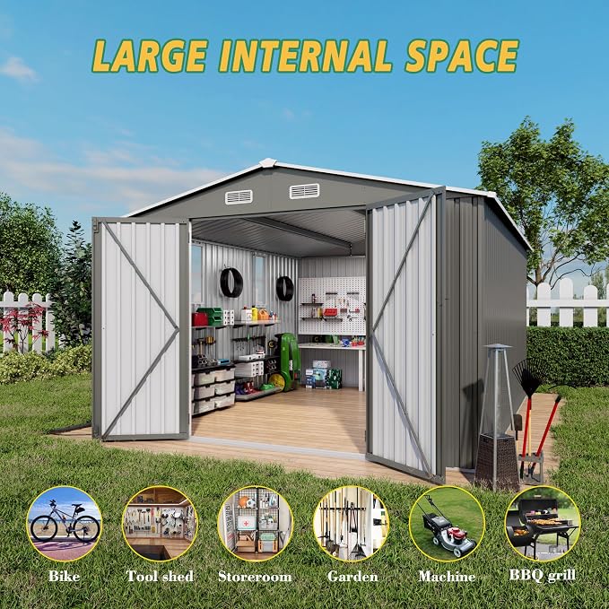 10x12x6.7FT Outdoor Storage Shed, Galvanized Steel Garden Shed - Image 6