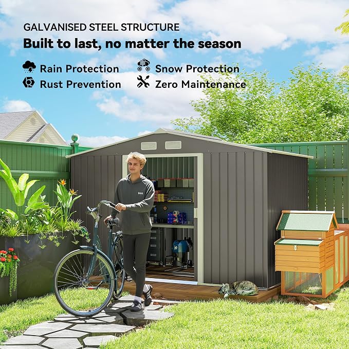 Outsunny 9' x 6' Outdoor Storage Shed, Garden Tool Metal Shed - Image 2