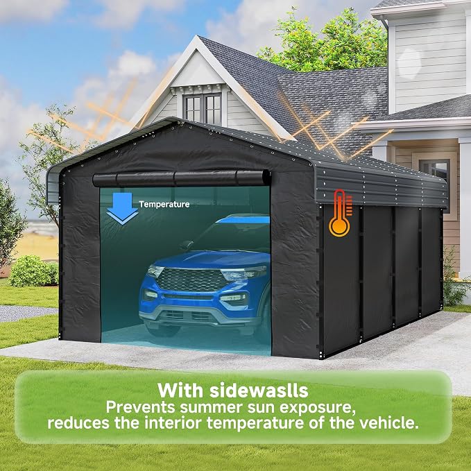 Real Relax 12'x20' Heavy Duty Metal Carport, Outdoor Garage Car Shelter Shade - Image 7