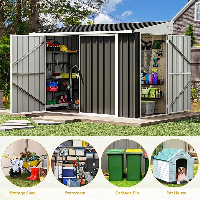 DWVO 8x4 FT Outdoor Weatherproof Storage Shed, Secure Metal Bike Shed - Image 7