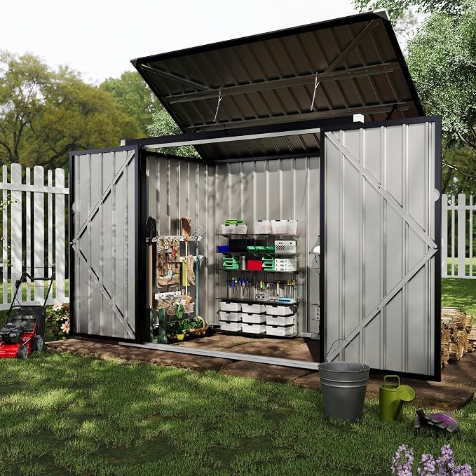 2 Trash Cans Metal Outdoor Storage, 3x6 FT Garbage Bin Storage Shed - Image 8