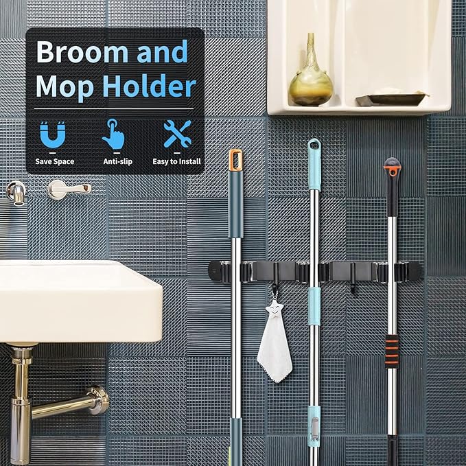 Huryfox Heavy-Duty Stainless Steel Broom Holder, Wall Mount, 1-4 cm Diameter - Image 3