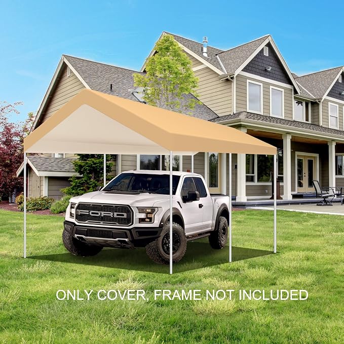 10'x20' Upgraded Carport Replacement Top Canopy Cover Beige - Image 5