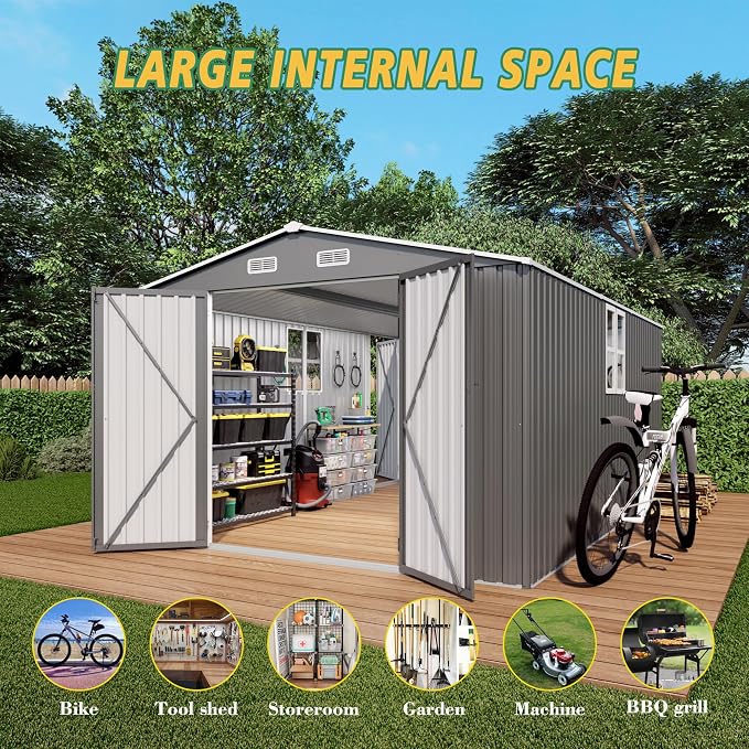 10x14x6.7FT Outdoor Storage Shed, Galvanized Steel Garden Shed - Image 6