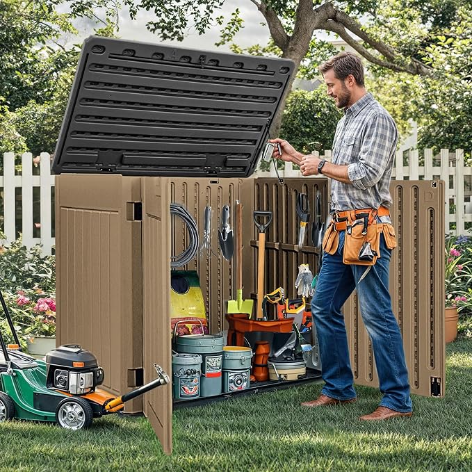 DWVO 47 cu ft Spacious Horizontal Storage Unit, Outdoor Resin Tool Locker - Image 7