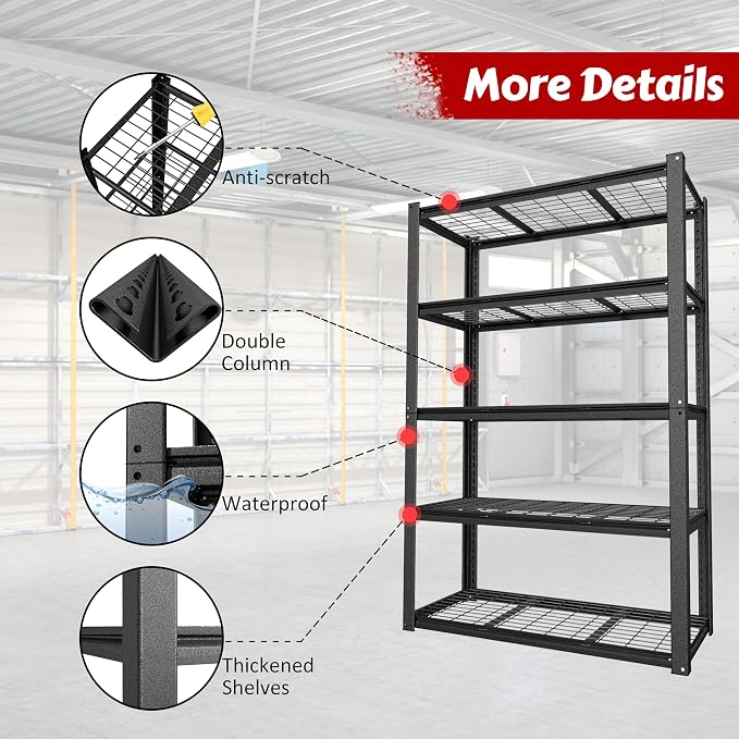 MUPATER 48" W x 20" D x 72" H Metal Storage Shelves, Garage Shelving Unit - Image 8
