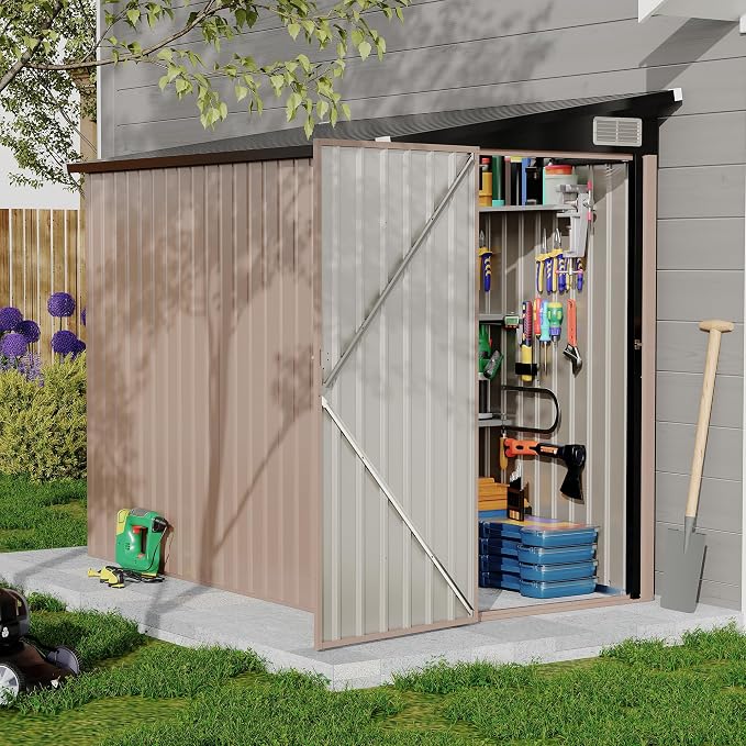 4x8 FT Metal Outdoor Lean to Storage Shed, Lean to Garden Shed Utility Tool Shed by RELJOFUM