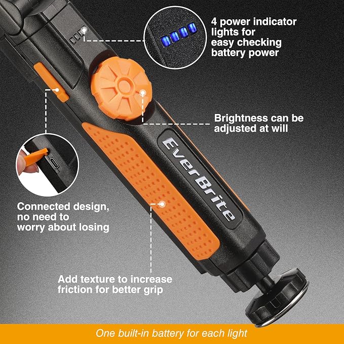 EverBrite LED Rechargeable Work Light, 800LM COB Foldable Flashlight, Magnetic - Image 2