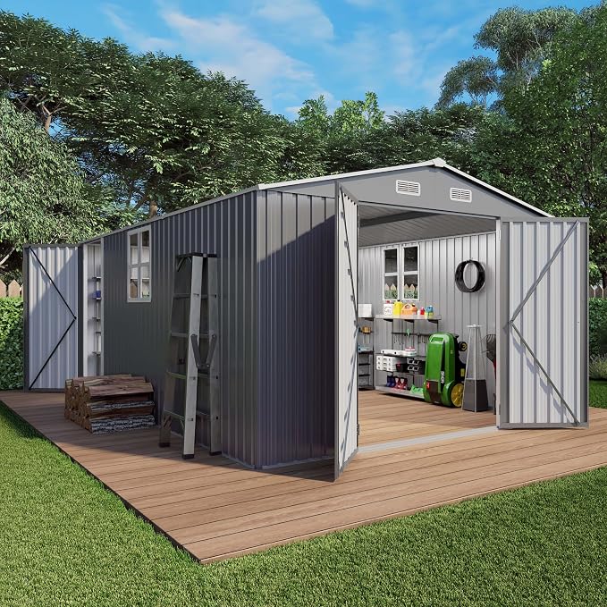 10x14x6.7FT Outdoor Storage Shed, Galvanized Steel Garden Shed by Vigohuseeo