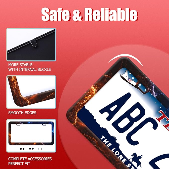 Red and Blue Lightning License Plate Frame Funny License Plate Frames Stainless - Image 2