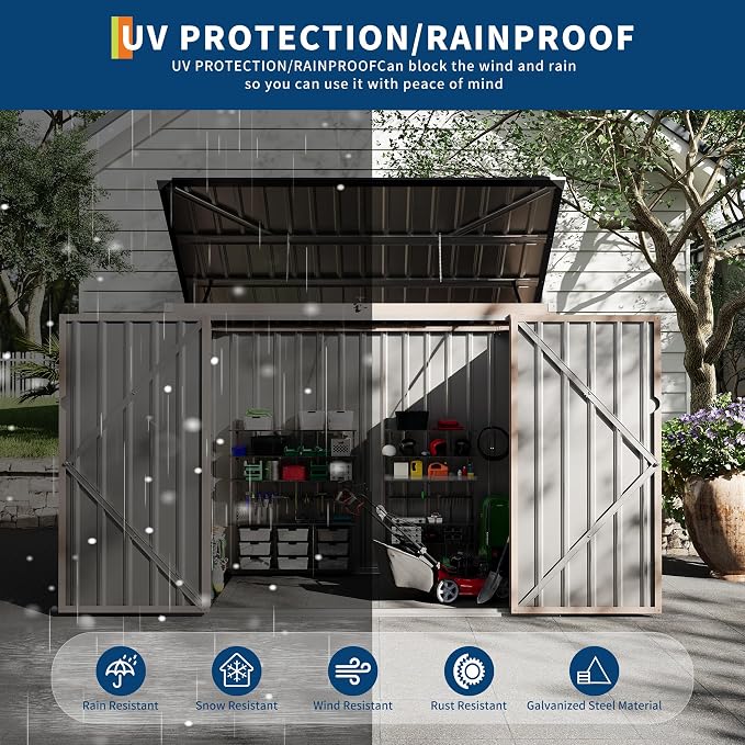 2 Trash Cans Metal Outdoor Storage, 3x6 FT Garbage Bin Storage Shed - Image 4