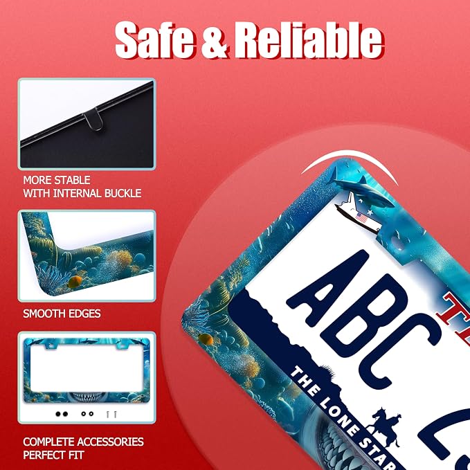 Shark License Plate Frame Ocean Marine Fish License Plate Holder Funny - Image 2