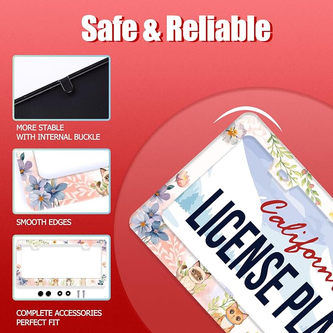 Cat License Plate Frame Beautiful Butterflies Flowers License Plate Holder - Image 4