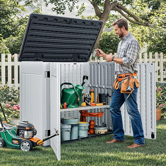 DWVO 47 cu ft Spacious Horizontal Storage Unit, Outdoor Resin Tool Locker - Image 4