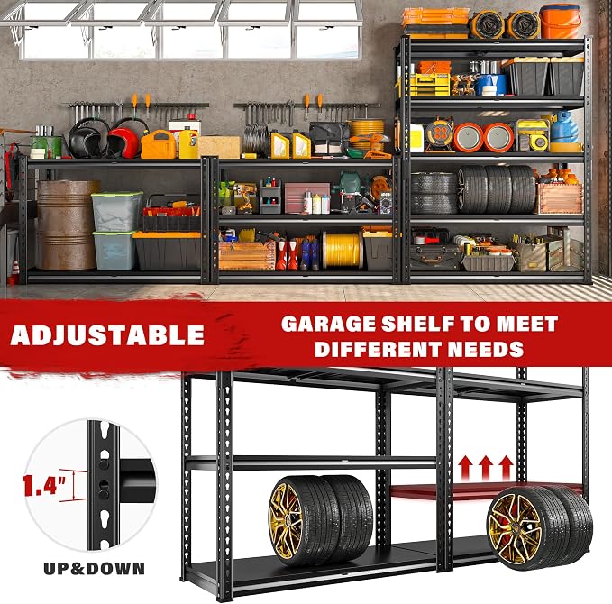 REIBII 3000LBS Garage Shelving 72" H Storage Shelves Heavy Duty Adjustable - Image 8