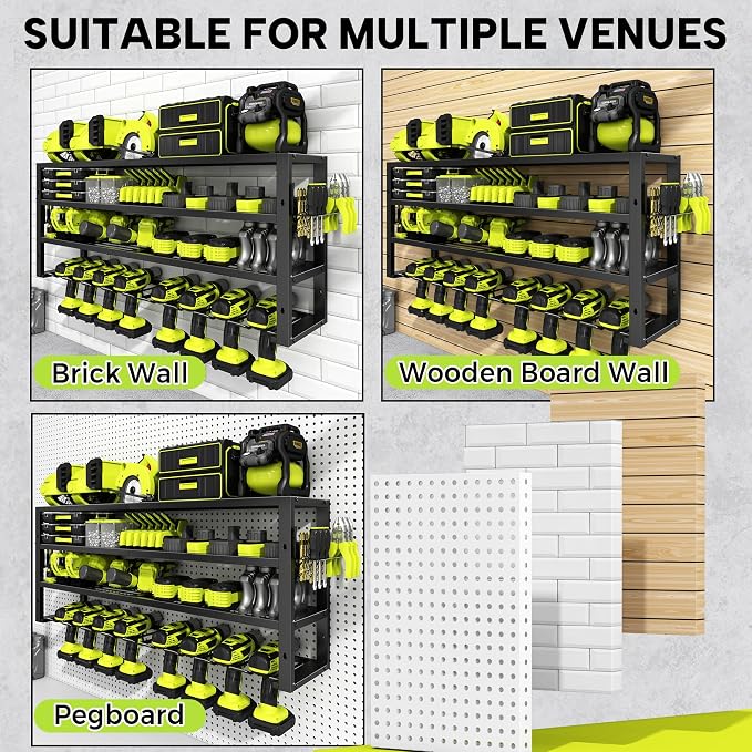 Large Power Tool Organizer Wall Mount, 4 Layers 8 Drill Holder Heavy Duty Metal - Image 9