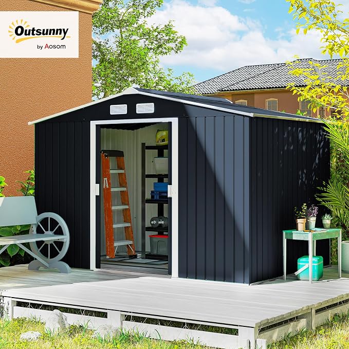 Outsunny 9' x 6' Outdoor Storage Shed, Garden Tool Metal Shed - Image 2