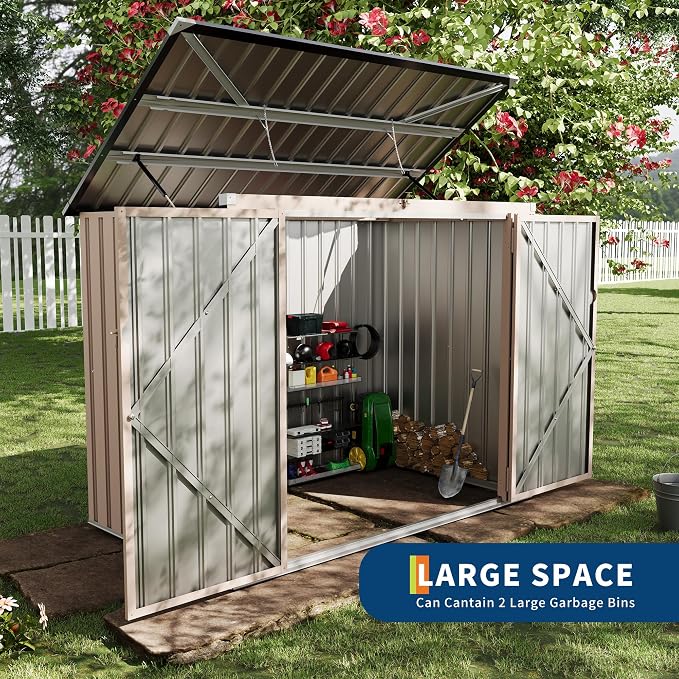 3x6 FT Garbage Bin Shed Stores, Outdoor Trash Can Storage 2 Binsgarbage Bin - Image 6