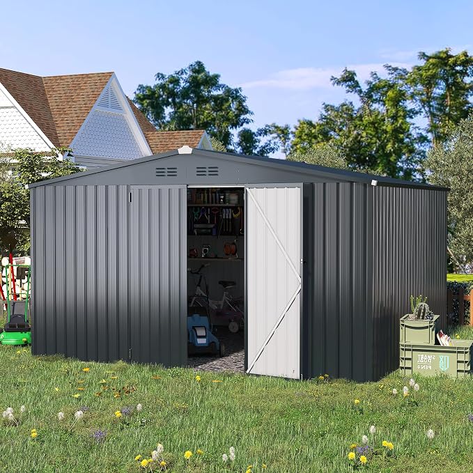 AECOJOY 12' x 10' Outdoor Storage Shed, Dark Grey Large 10x12 Sheds & Outdoor - Image 5