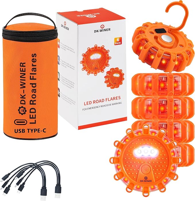 LED Road Flares 6Pack Roadside Emergency car kit Emergency Road Flares Kit by DK-WINER