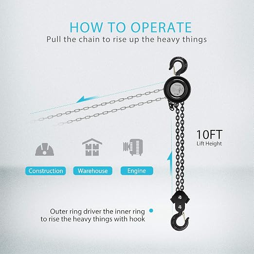SPECSTAR Hand Chain Hoist 2 Ton 4400 Lbs Capacity 10 Feet - Image 6