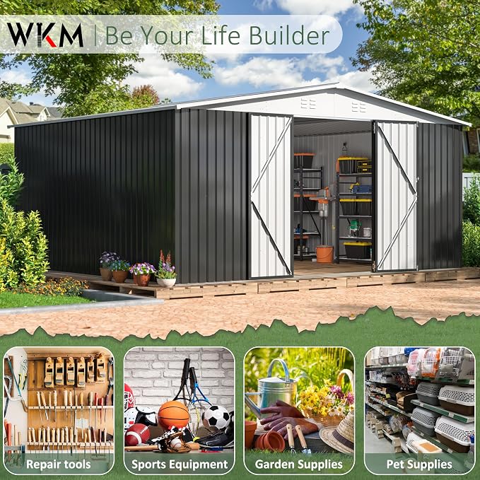 WKM 12x14 FT Outdoor Storage Shed, Utility Metal Tool Storage - Image 8