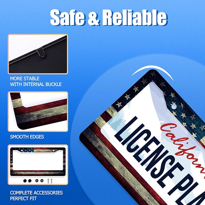 American Flag License Plate Frame Vintage USA Flag License Plate Stainless - Image 2
