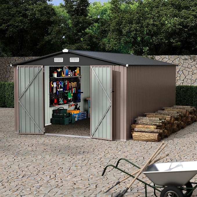 10x14x6.4 FT Outdoor Storage Sheds, Metal Garden Tool Shed - Image 7