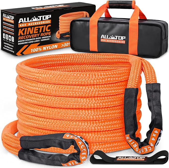 ALL-TOP Kinetic Recovery Rope, 1in x 20ft, Heavy Duty 30+% Elasticity, 16000Lbs by ALL-TOP4X4