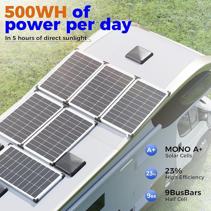 200W 12V Solar Panels, High Efficiency 9BB Cell Monocrystalline Solar Panel - Image 2