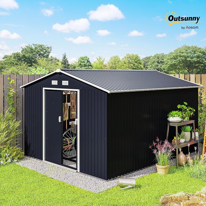 Outsunny 11' x 9' Outdoor Storage Shed, Garden Tool Metal Shed - Image 2