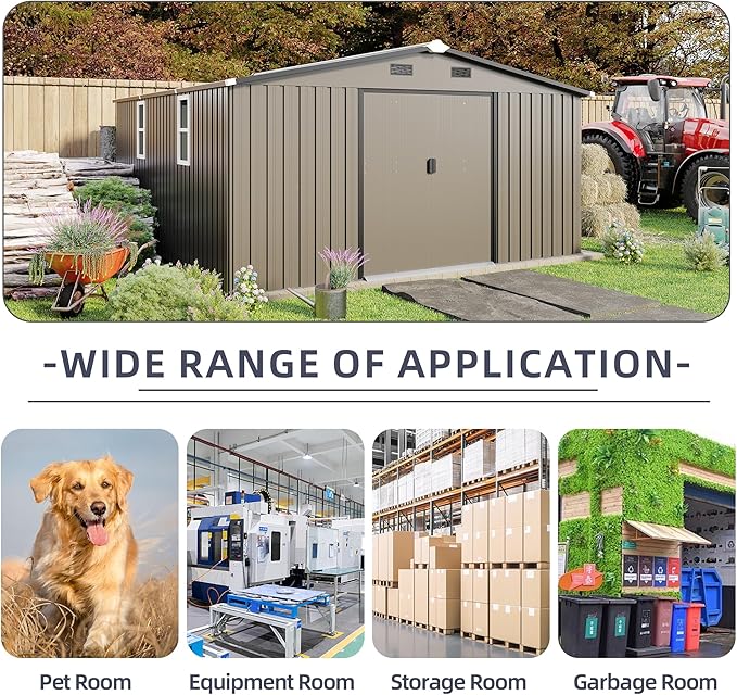 12 x 10 FT Outdoor Storage Shed, Metal Garden Tool Shed - Image 4
