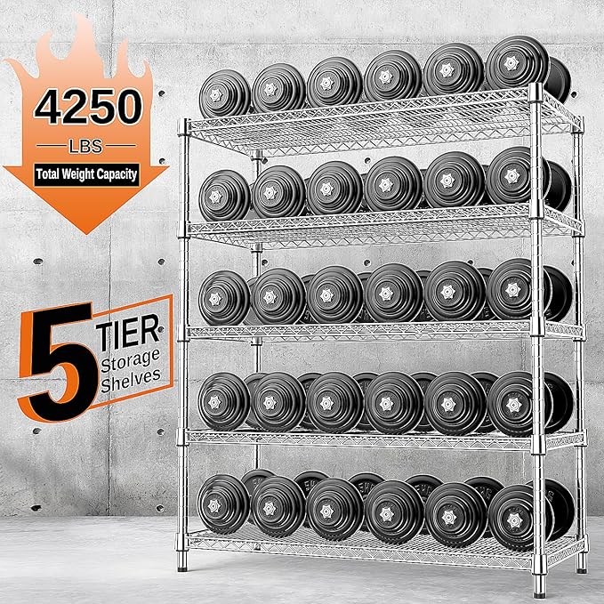 IZEUK 3300 LBS Garage Shelving Wide Storage Shelves 5 Tier Metal Shelves Heavy - Image 4