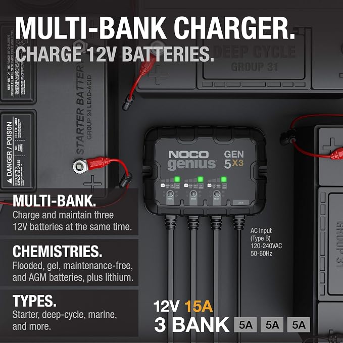 NOCO Genius GEN5X3: 3-Bank, 15A Onboard Battery Charger - Image 2