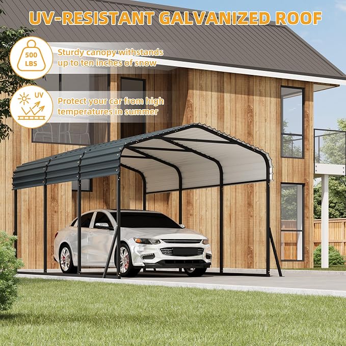 10 x 15 FT Metal Carport with Galvanized Steel Roof, Heavy Duty Metal Roof - Image 6
