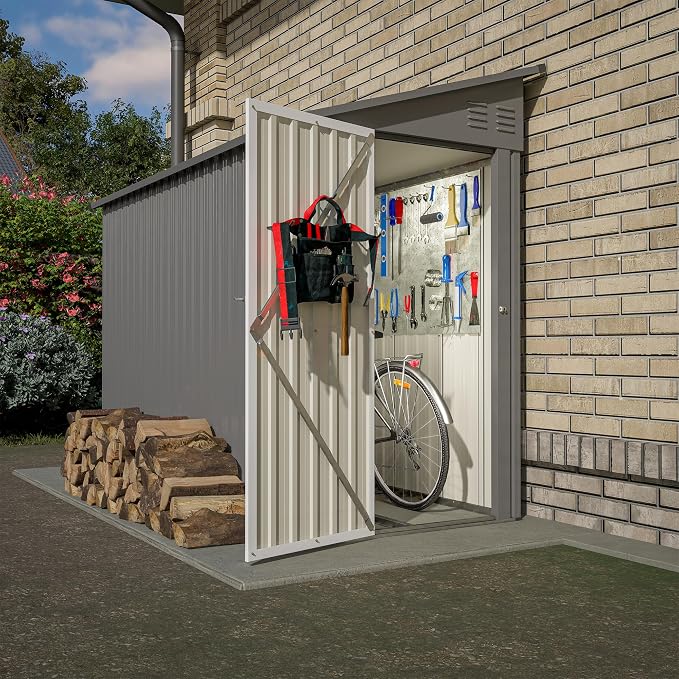 4x8 FT Outdoor Storage Shed, Lean to Metal Shed W/Floor Included, Garden - Image 2