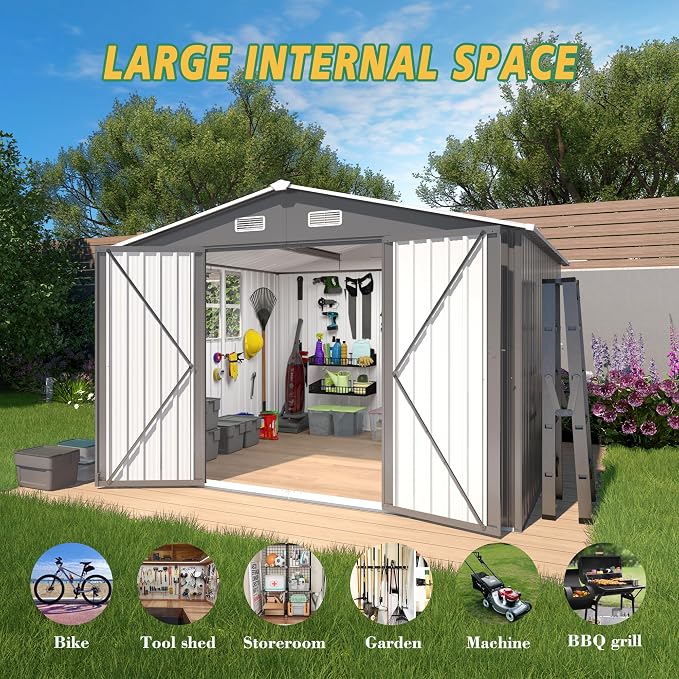 10x8x6.4FT Outdoor Storage Shed, Galvanized Steel Garden Shed - Image 6